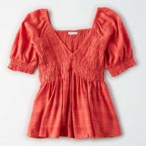 American Eagle Smocked V-Neck Blouse